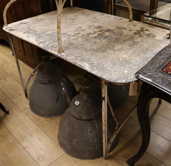 A French metal folding painted table W.126cm